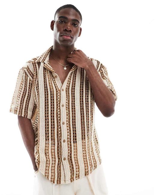 Camisa Beis A Rayas Marrones De Croché De -Blanco Only & Sons de hombre de color Metallic