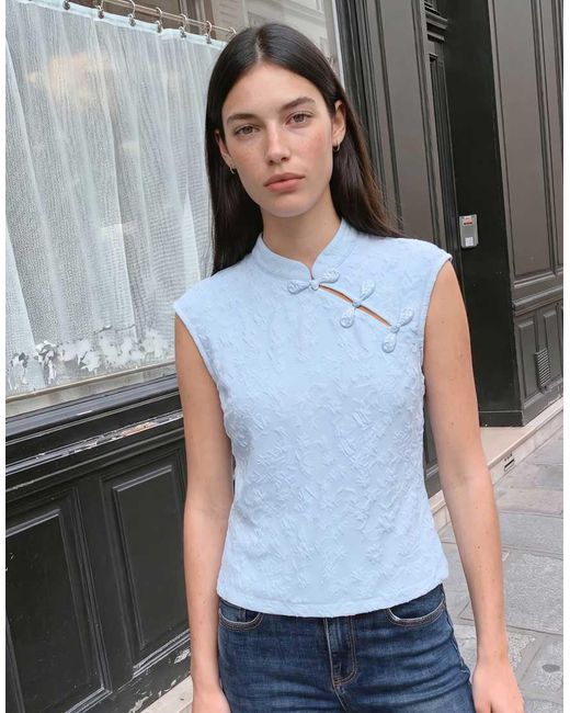 Vero Moda White Mandarin-style Fastening Sleeveless Lace Top