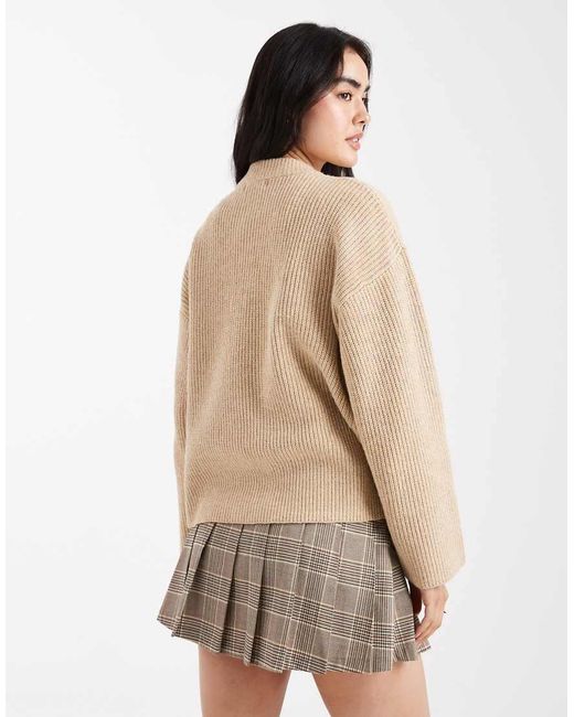 4th & Reckless Brown Premium High Neck Double Zip Knitted Bomber Cardigan