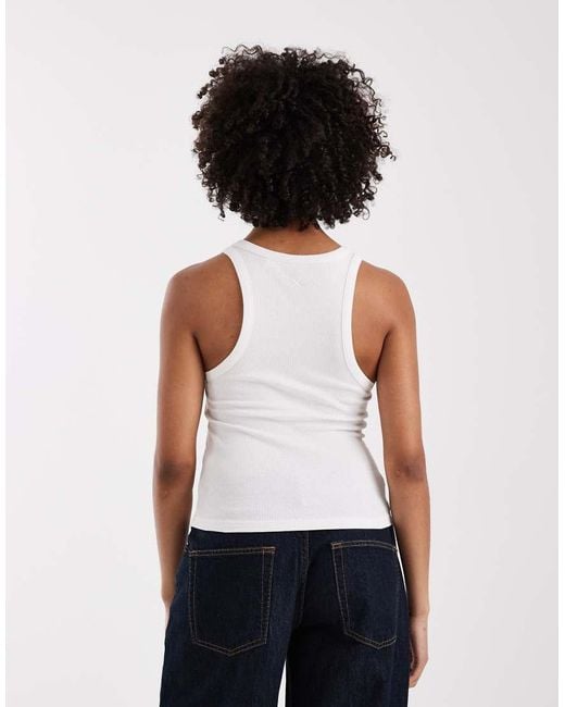Collusion White Ribbed Racer Singlet