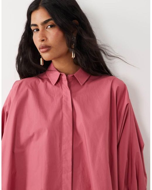 Iyal Red Drape Hem Balloon Sleeve Shirt