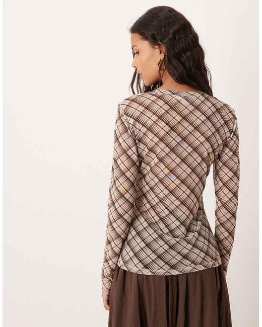 Vila Brown High Neck Long Sleeve Mesh Top