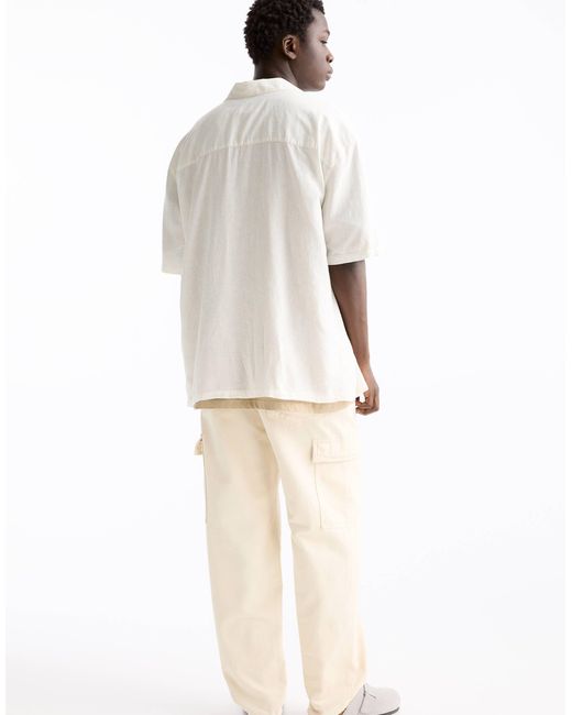 Camicia écru effetto lino con colletto a rever di Pull&Bear in White da Uomo