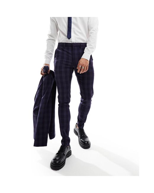 Pantaloni da abito super skinny a quadri tono su tono di ASOS in Blue da Uomo