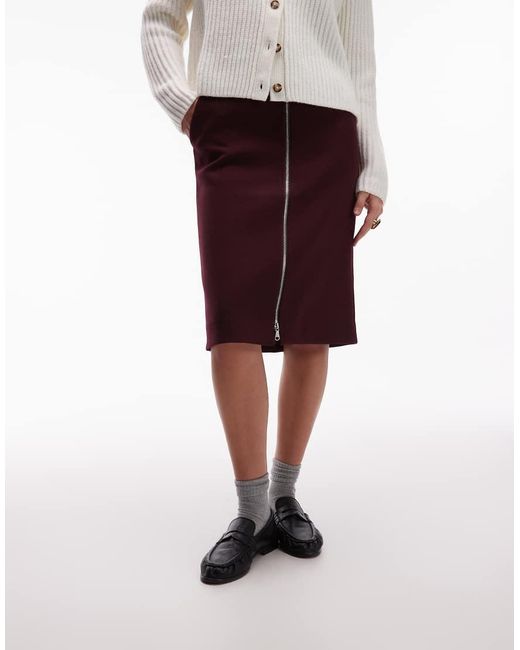 ARKET Red Knee Length Skirt With Zip Through