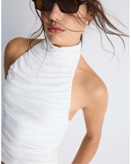 Stradivarius White Ruched Halter Top