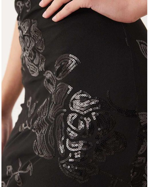 Gina Tricot Natural Fallen Off One Shoulder Asymmetric Sequin Maxi Dress