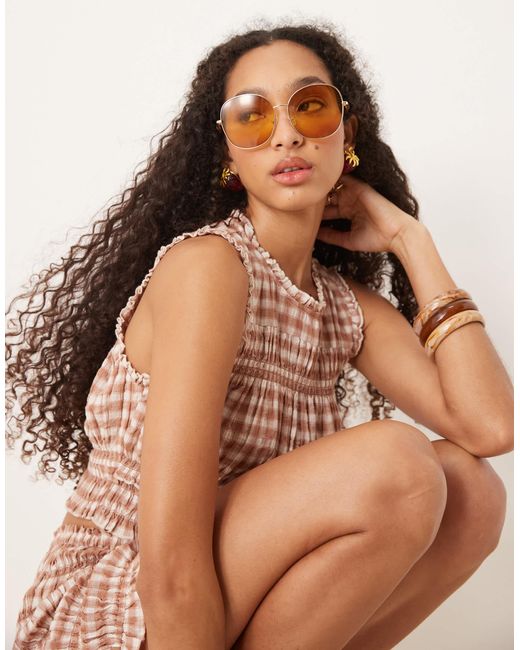 Str - crop top d'ensemble froncé à carreaux avec col montant Stradivarius en coloris Pink