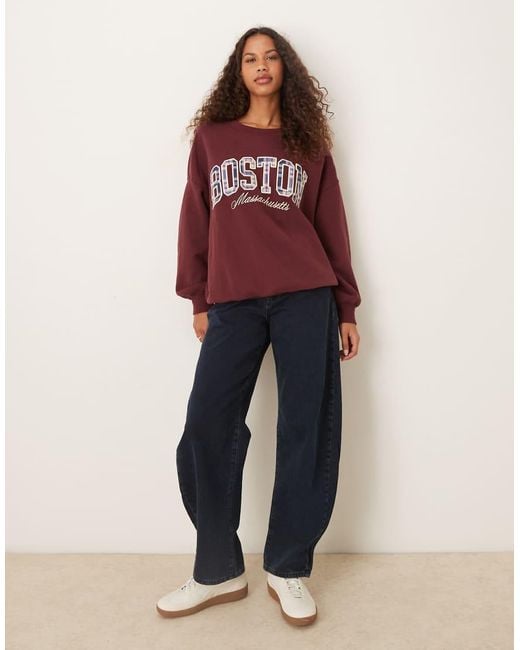 Abercrombie & Fitch Red Crew Neck Sweatshirt With Plaid Logo