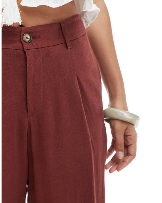 Miss Selfridge Red Linen Blend Tailo Wide Leg Pants