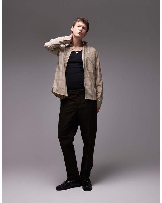 Topman Gray Long Sleeve Check Oversized Shirt for men