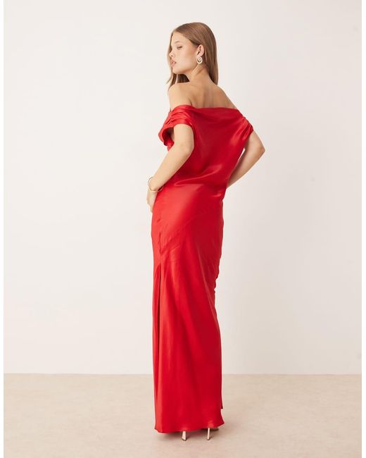 ASOS Red Drape Off Shoulder Maxi Dress
