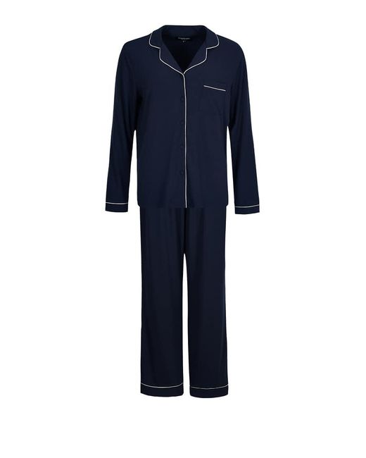 Loungeable Blue Rib Long Sleeve Traditional Shirt And Long Pant
