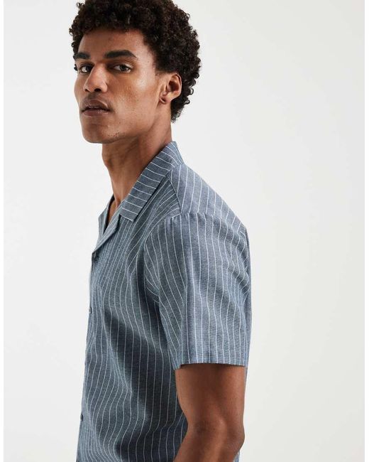 South Beach Blue Short Sleeve Linen Mix Shirt for men