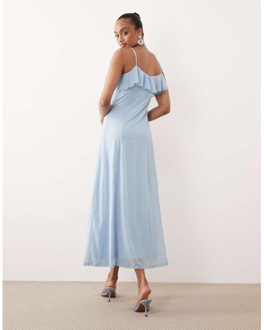 Vero Moda Blue Ruffle Bust Chiffon Midi Cami Dress