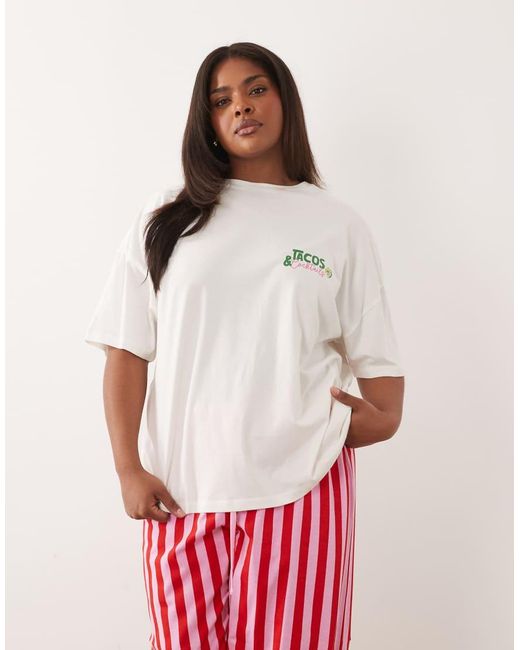 ASOS Red Asos Design Curve Taco Graphic Short Sleeve Top And Pants Pajama Set