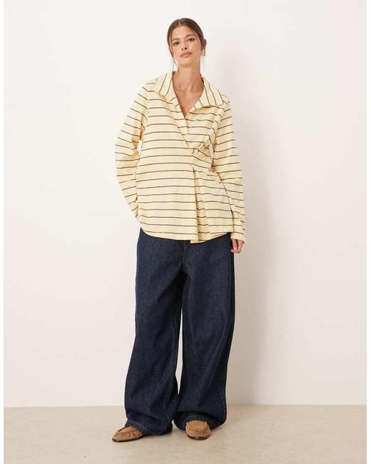 ASOS Gestreepte Rugbytop Met Geplooid Detail in het Blue