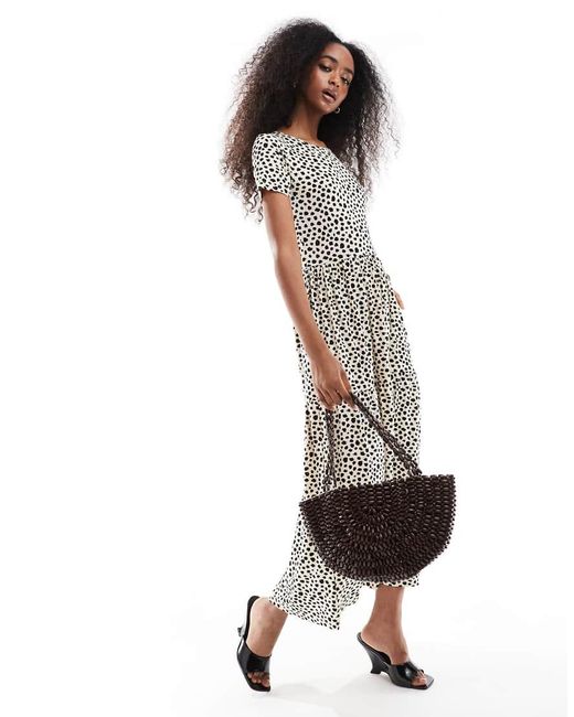 Wednesday's Girl White Smudge Spot Tiered Midaxi Dress