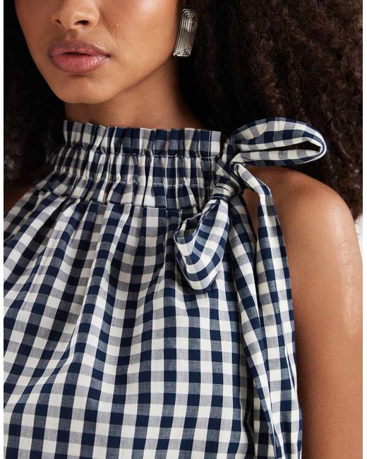 Neon Rose Blue Bow Detail Short Sleeve Top