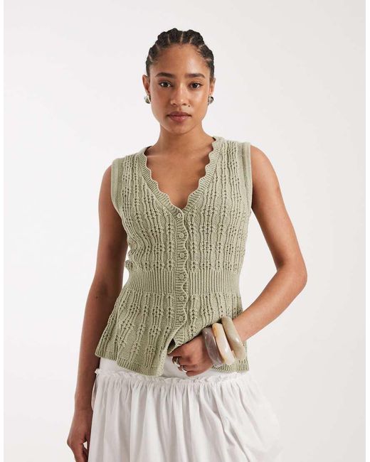 New Look Green Cinched Waist Knitted Waistcoat