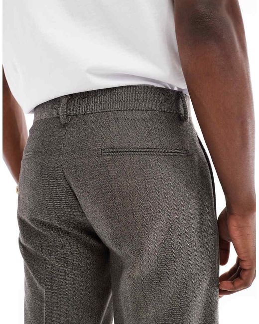 ASOS Rechte Pantalon Van Wollook Met Rechte Pijpen En Visgraatmotief in het Brown voor heren