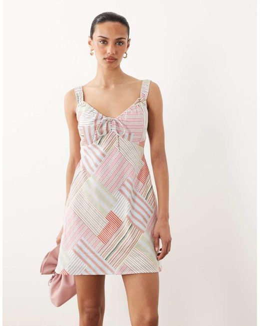 Abercrombie & Fitch Pink Linen Rich Milkmaid Mini Dress