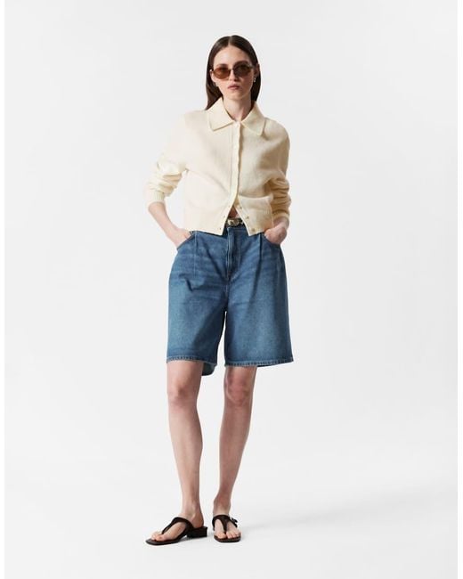 & Other Stories Gray Knitted Cardigan With Collar And Button Front