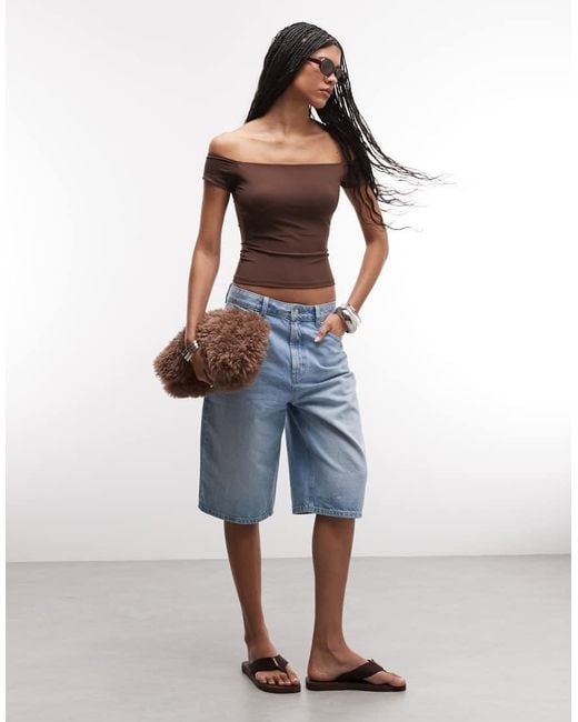 ASOS Brown Sculpting Bardot Short Sleeve Top