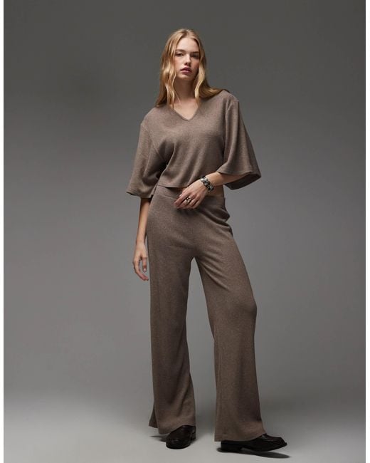 ASOS Gray Supersoft Brushed Rib Wide Leg Trouser Co-ord