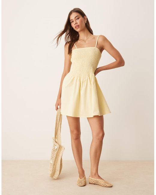 ASOS Natural Strappy Shirred Mini Sundress