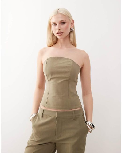Lioness Green Untamed Linen Look Cotton Seam Detail Bandeau Corset Top Co-ord