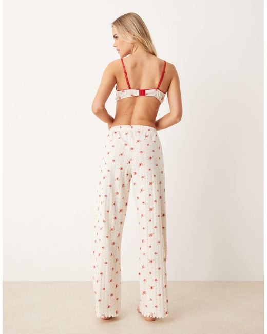ASOS Natural Asos design petite – mix & match – pyjama-hose aus lochstrick mit blümchenmuster