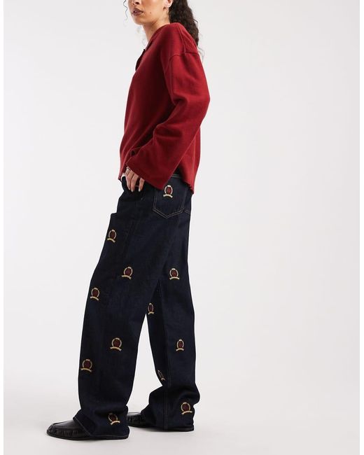 Tommy Hilfiger Red Mia All Over Crest Relaxed Straight Jeans
