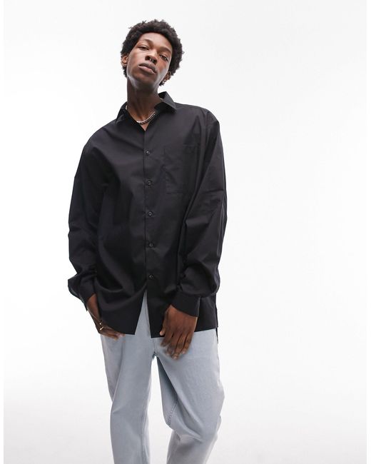 Camicia elegante super oversize a maniche lunghe nera di Topman in Black da Uomo