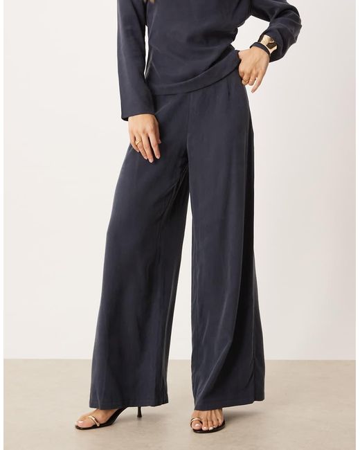 Pantalones De Pernera Ancha Con Parte Delantera Lisa De (Parte De Un Conjunto)-Azul Marino ASOS de color Blue