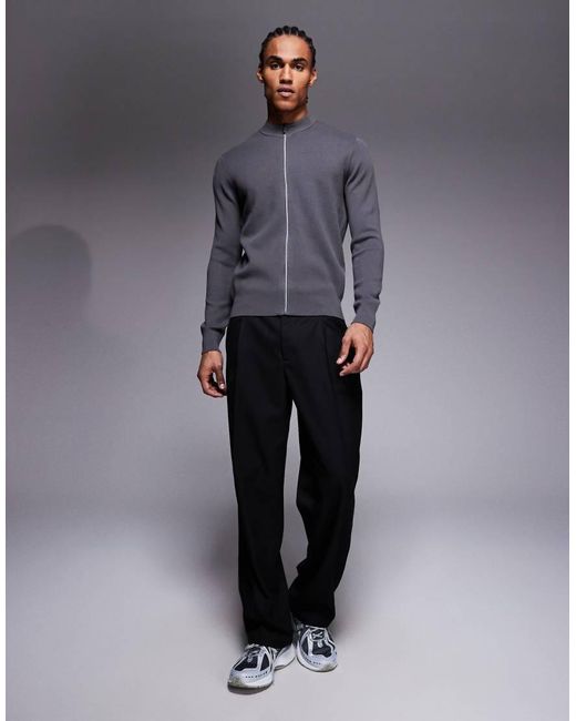 Mango Gray Performance Comfort Stretch Zip Through Knitted Sweater for men