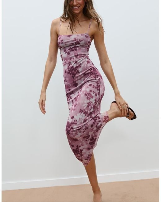 Stradivarius Midi Jurk Van Tule Met Print in het Pink