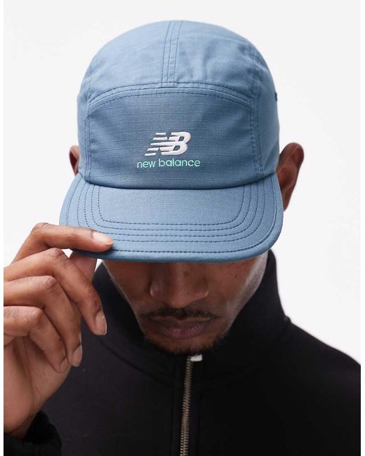 New Balance Blue 5 Panel Stacked Camper Hat for men