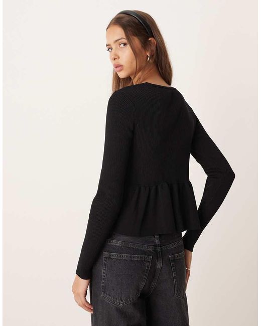 Mango Black Tie Front Peplum Hem Cardigan