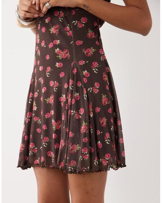 New Look Brown V Neck Mesh Mini Dress
