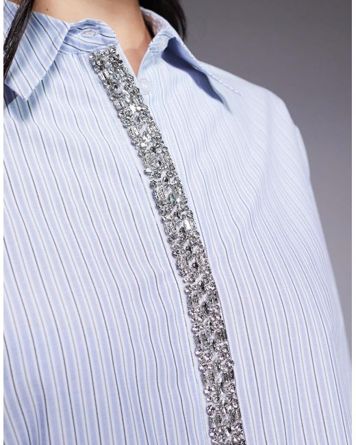 Chemise à rayures et bordure à strass River Island en coloris Blue