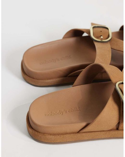 Nobody's Child Natural Real Suede Cross Over Buckle Detail Sandals
