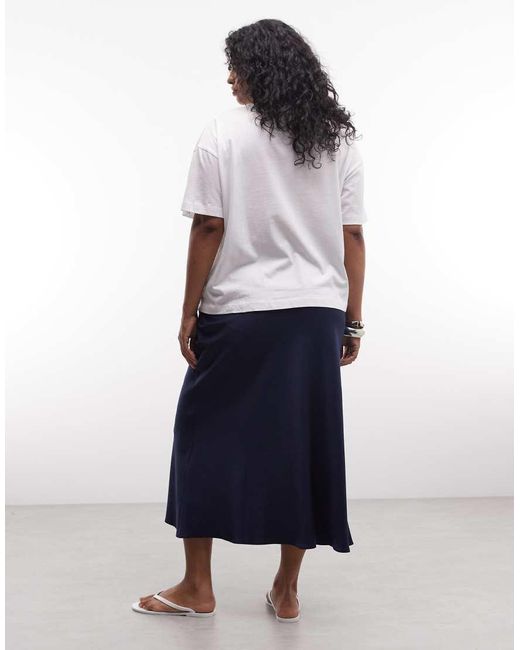 ASOS Blue Asos Design Curve Satin Bias Midi Skirt