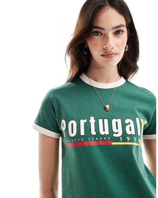 Bershka Green 'portugal' Football Baby Tee