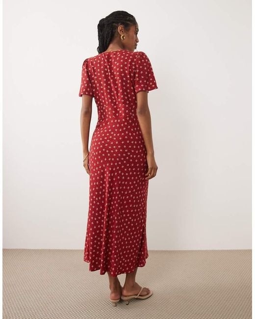 Nobody's Child Red Faith V Neck Flutter Sleeve Midi Dress