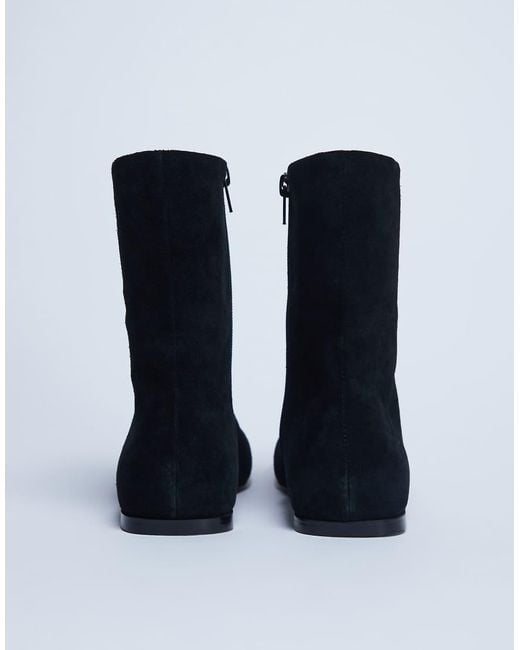 TOPSHOP Blue Peri Real Suede Flat Square Toe Boot