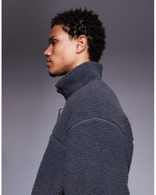 ASOS Blue Relaxed Funnel Neck Borg Sweatshirt for men
