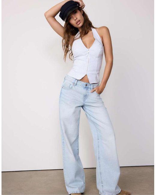 Stradivarius White Low-rise Wide-leg Jeans With Star Detail