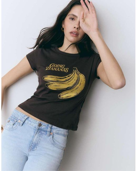Stradivarius Brown Short Sleeve Banana T-Shirt