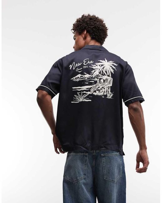 KTZ Blue Graphic Logo Short Sleeve Revere Shirt for men